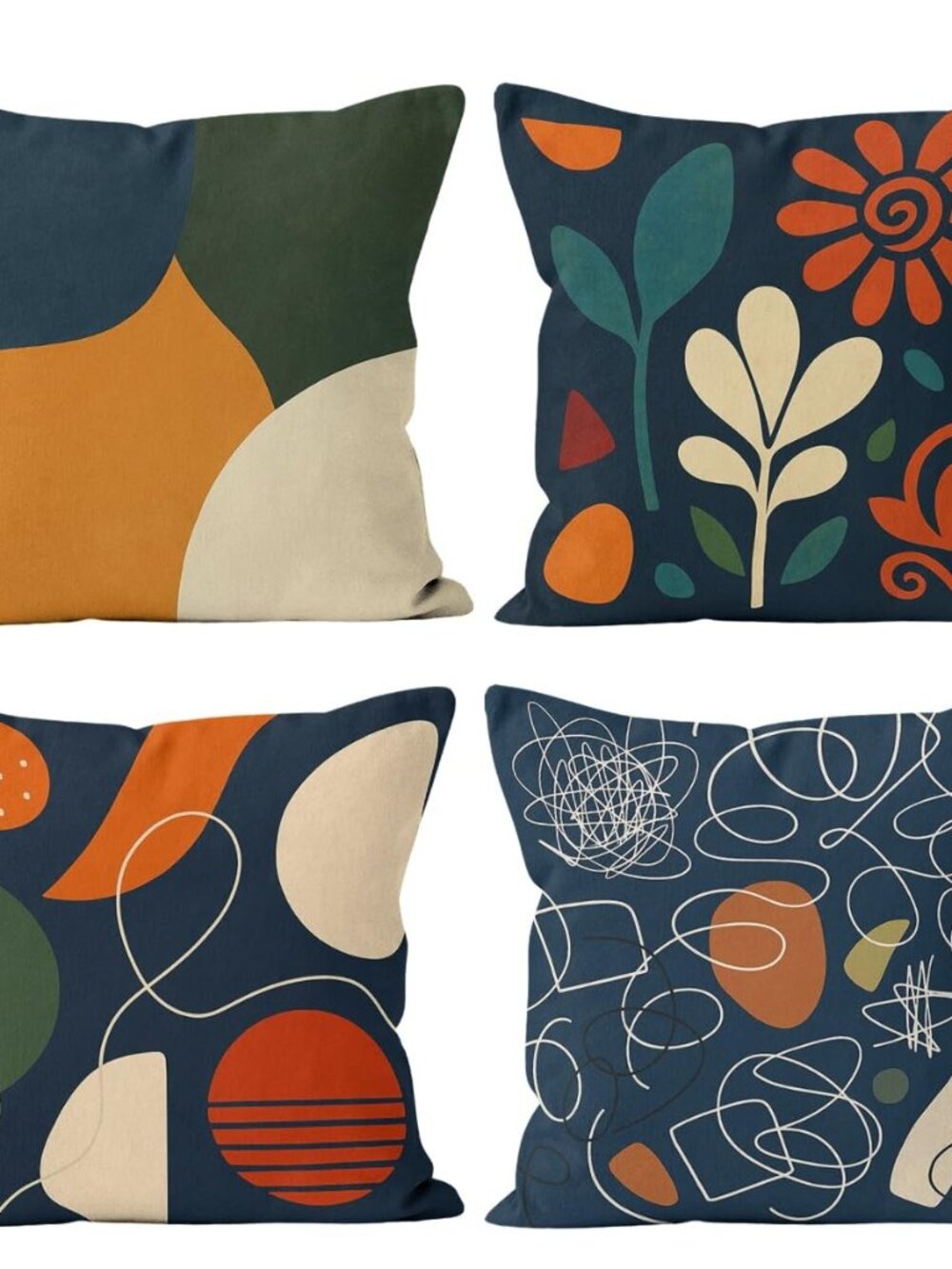Abstract Pillow Covers 18x18 inch Set of 4, Modern Geometric Line Art Orange